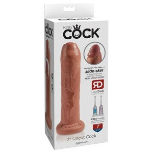 Pipedream King Cock 7 Uncut - realistické dildo (18cm) - tmavá tělová barva"