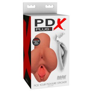 PDX Pick Your Pleasure Stroker - 2in1 - realistický masturbátor (tmavo - přírodní)