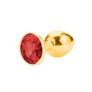 Sunfo - kovové anální dildo s kamenem (zlato-červené)