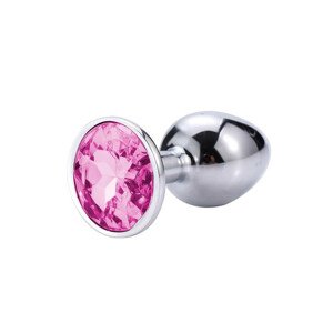 Sunfo - kovové anální dildo s kamenem (stříbrno-růžové)