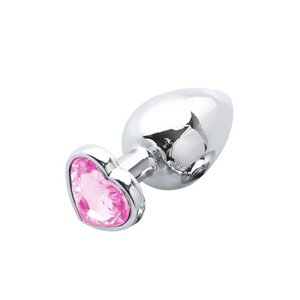 Sunfo - kovové anální dildo s kamenem ve tvaru srdce (stříbrno-růžové)