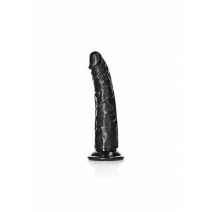 RealRock Slim - realistické dildo s lepivými nožičkami - 15,5 cm (černé)