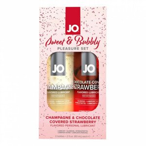 JO System Sweet & Bubble - sada lubrikantů s příchutí - šampaňské-čokoláda-jahoda (2ks)