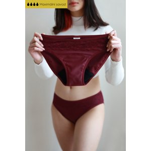 SAYU Menstruační kalhotky Klasické s krajkou bordó velikost 36