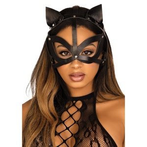 Maska Leg Avenue Vegan leather studded catmask černá
